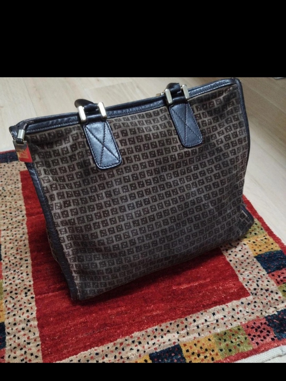 Fendi Brown Monogram Tote with Navy Trim